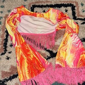 iHeartRaves Colorful Swirl Fringe Top